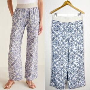 Soft Surroundings Womens Aliso Point Linen‎ Beachy Pants Blue Print Size Medium